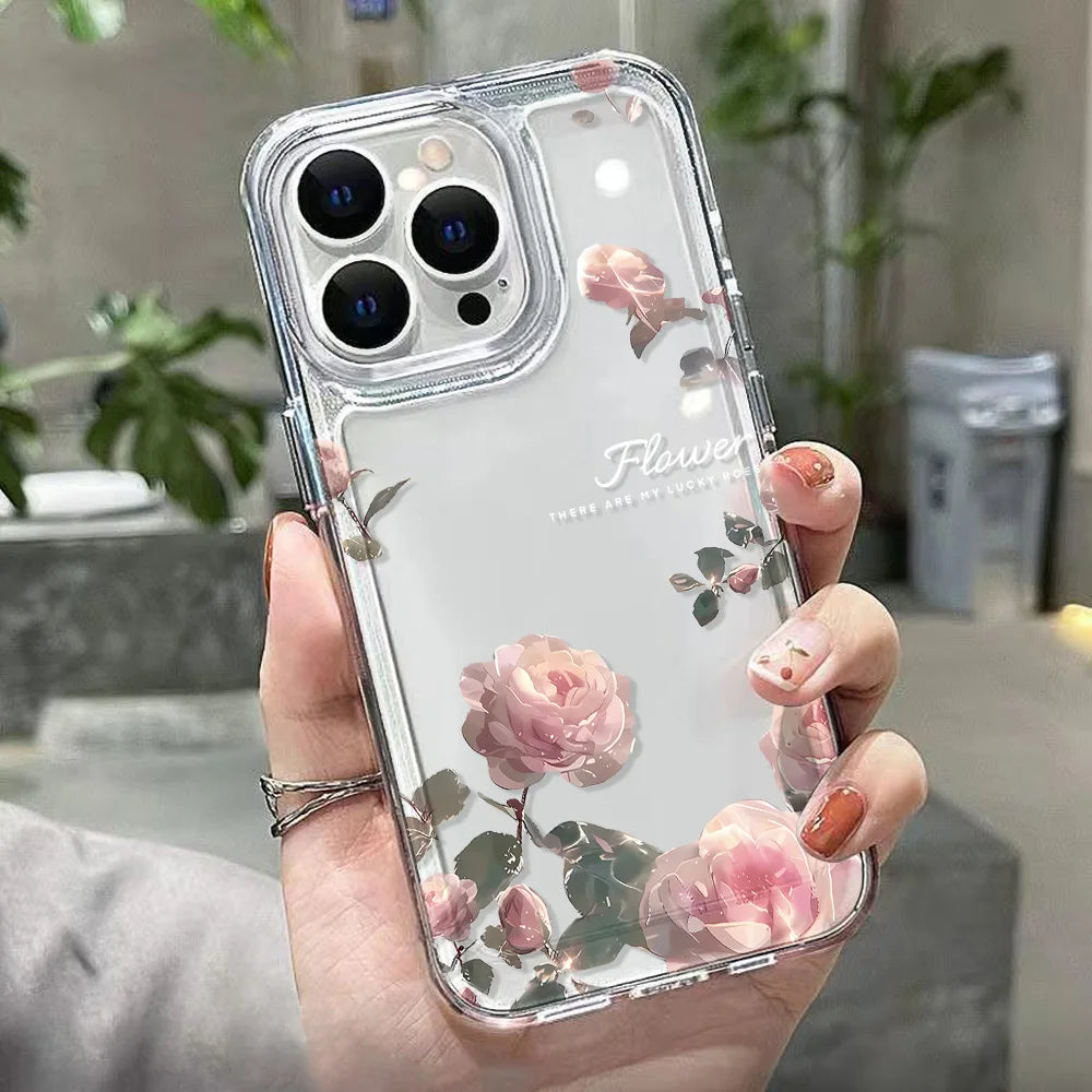 Transparent Rose Flower Shockproof Case