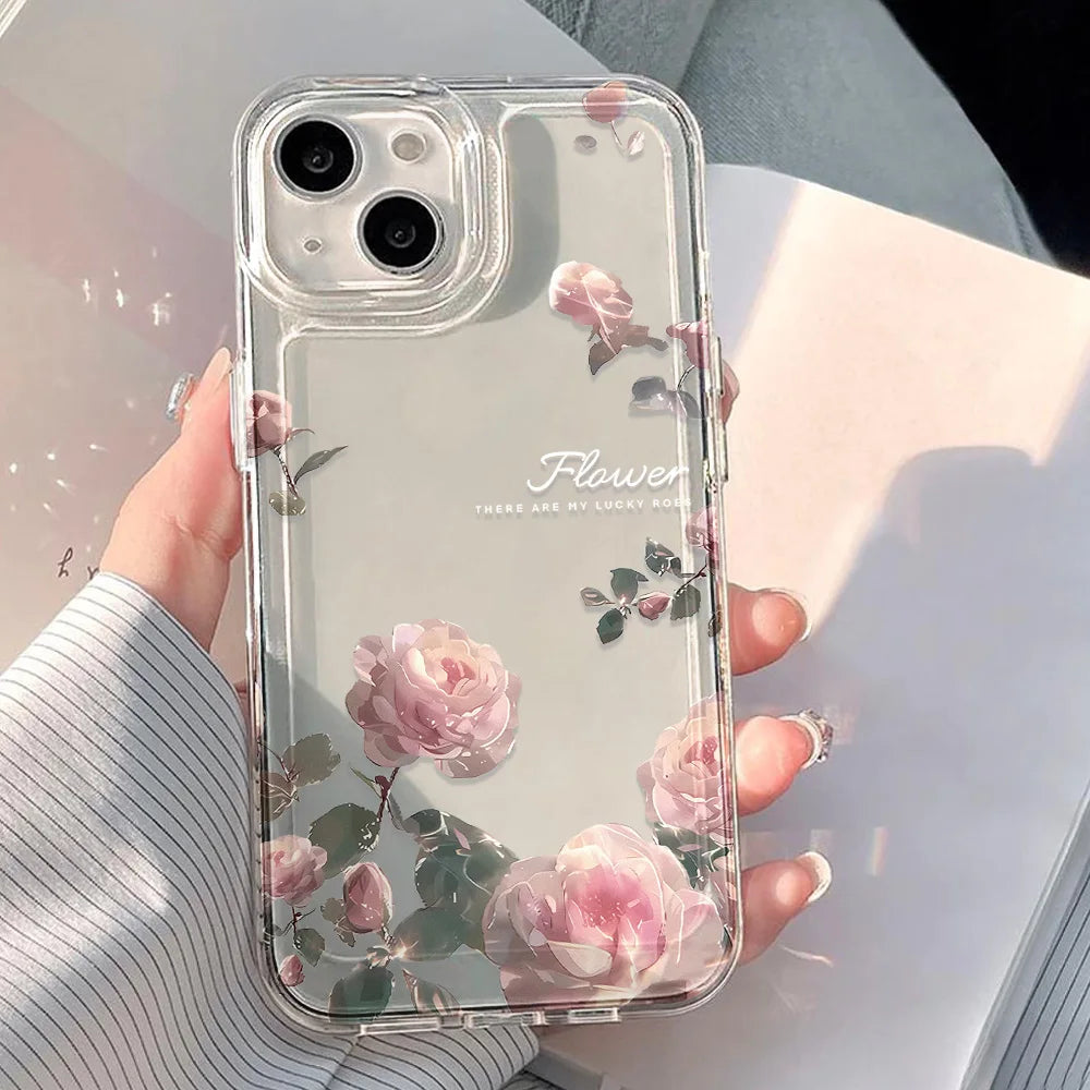 Transparent Rose Flower Shockproof Case