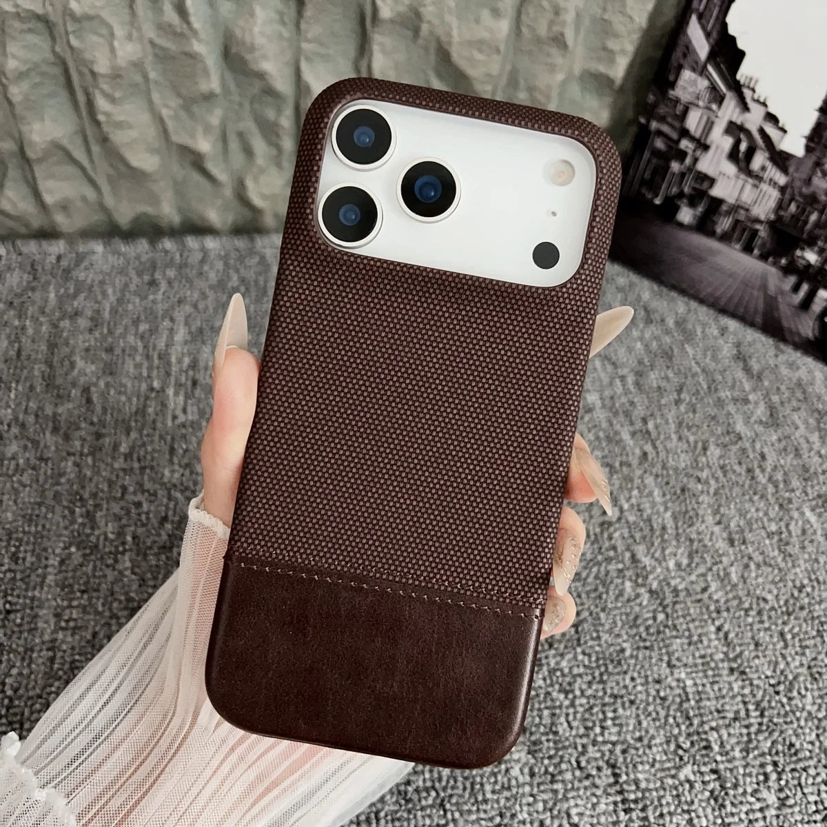 Business Splice Leather Nylon Fabric Case