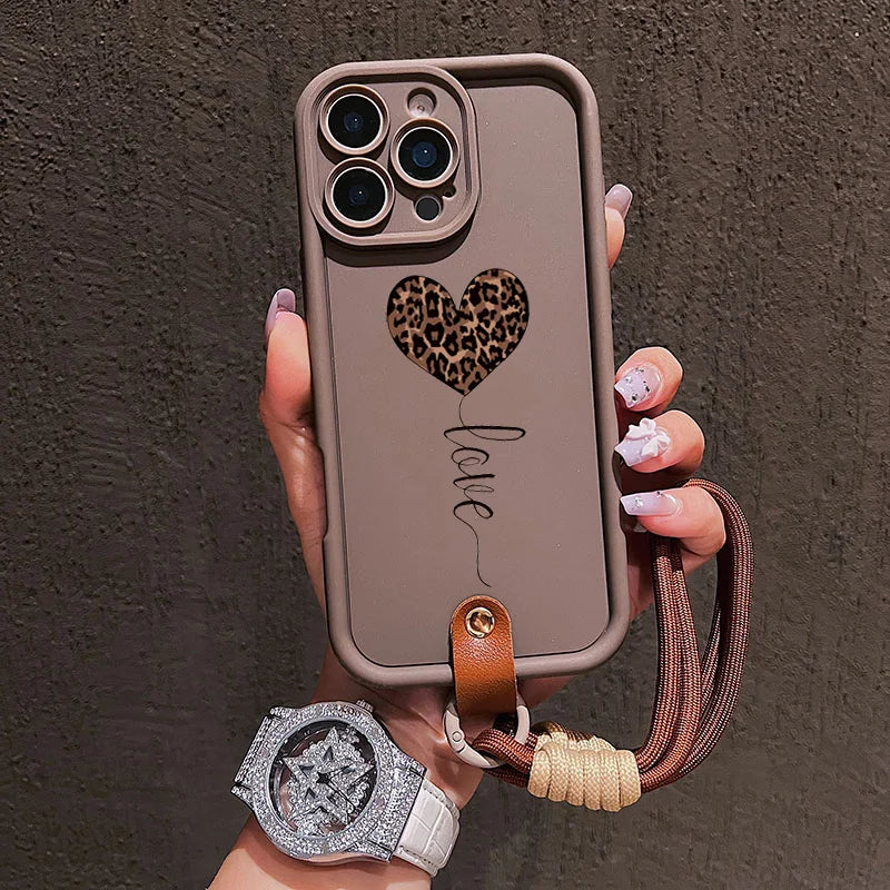 Leopard Love Heart Lanyard Case