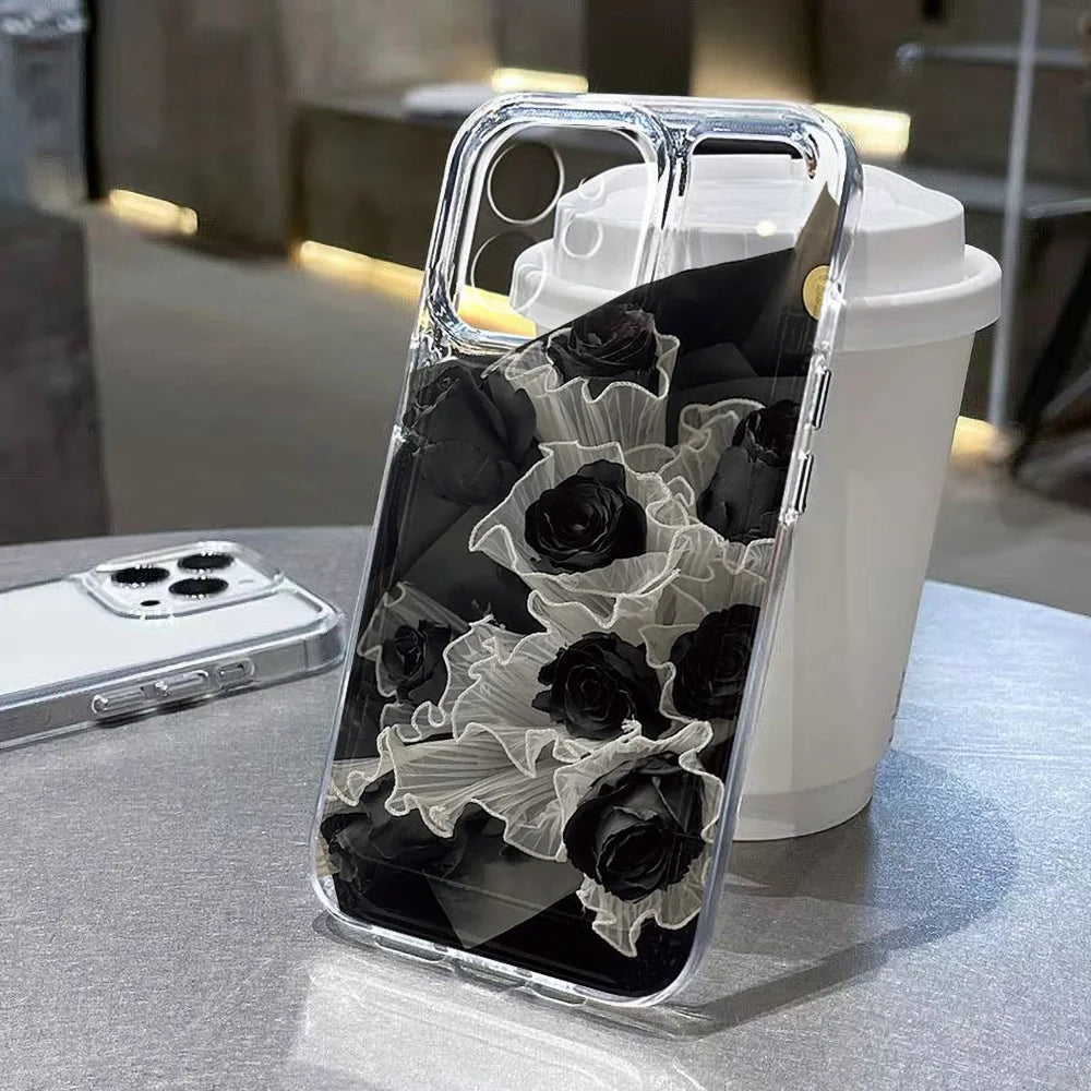 Transparent Rose Flower Shockproof Case