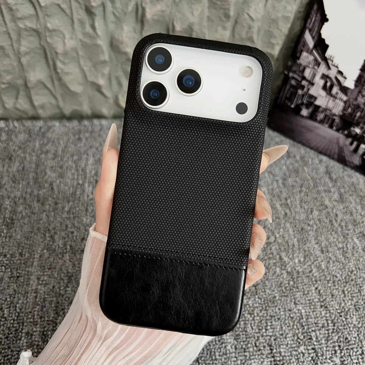 Business Splice Leather Nylon Fabric Case