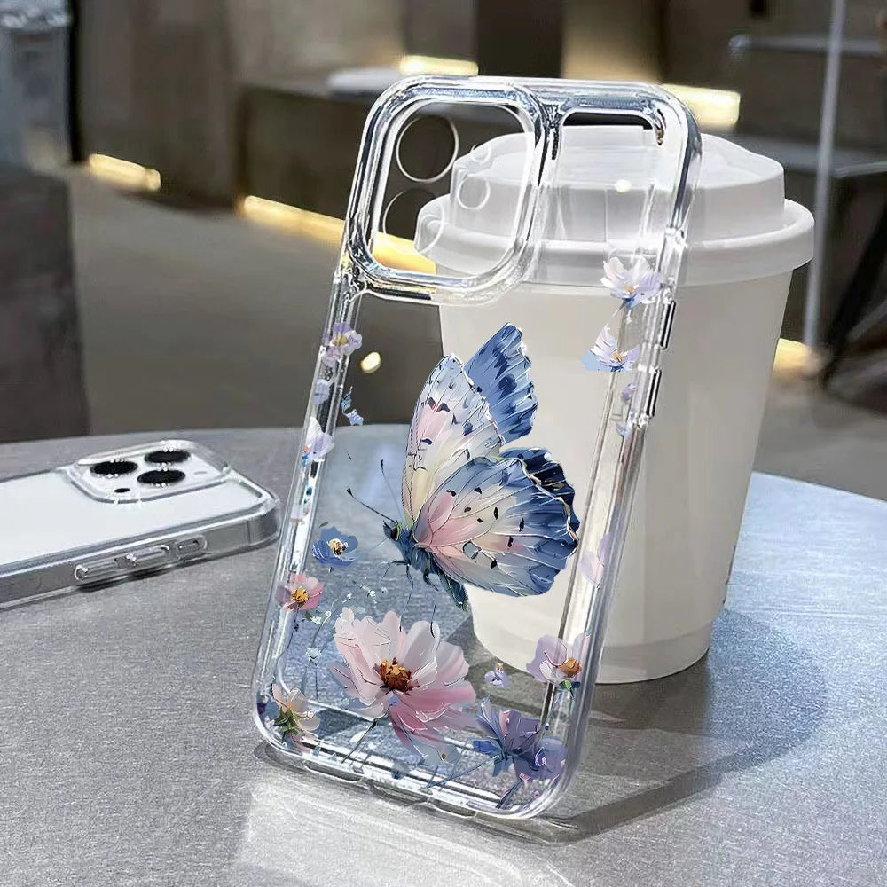 Transparent Rose Flower Shockproof Case