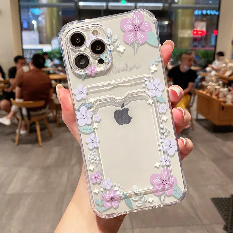 Aesthetic Floral Card Holder Case