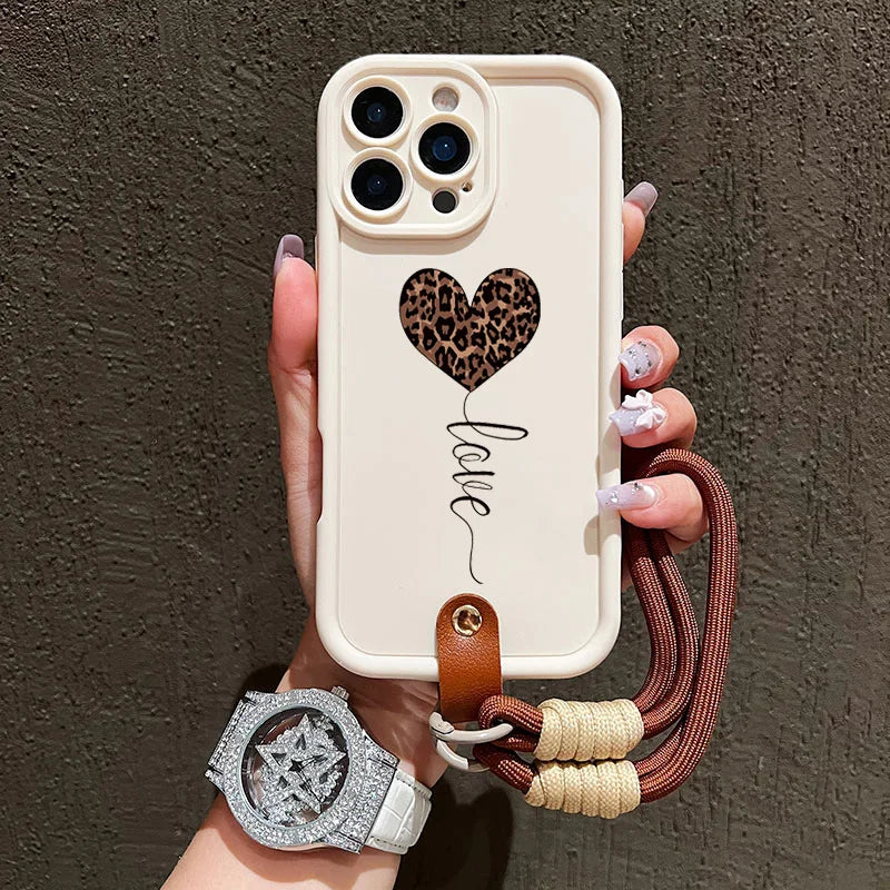 Leopard Love Heart Lanyard Case