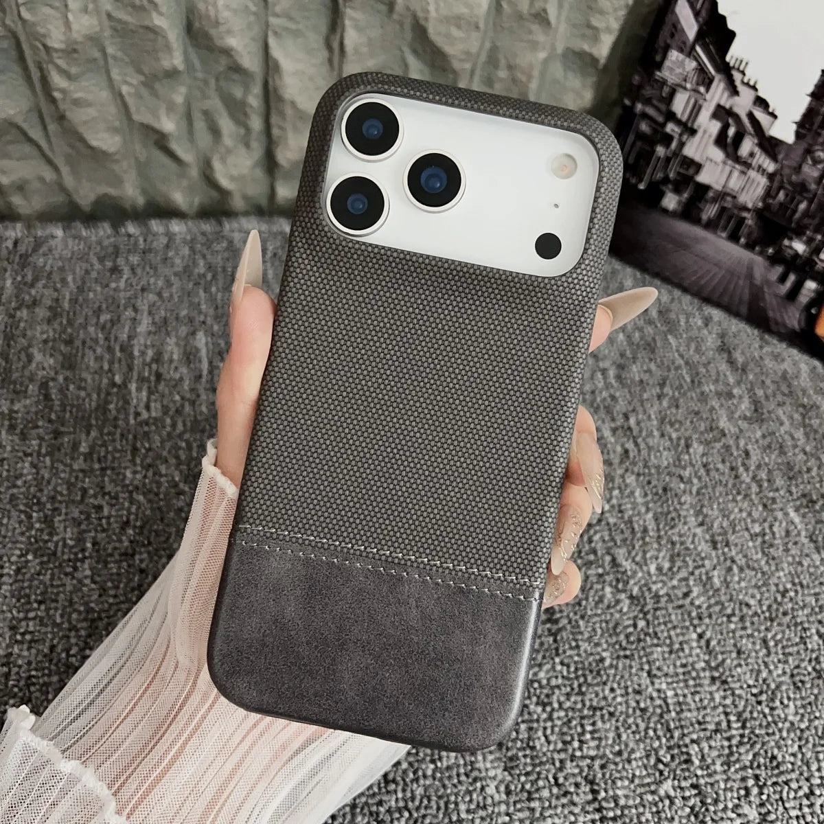 Business Splice Leather Nylon Fabric Case