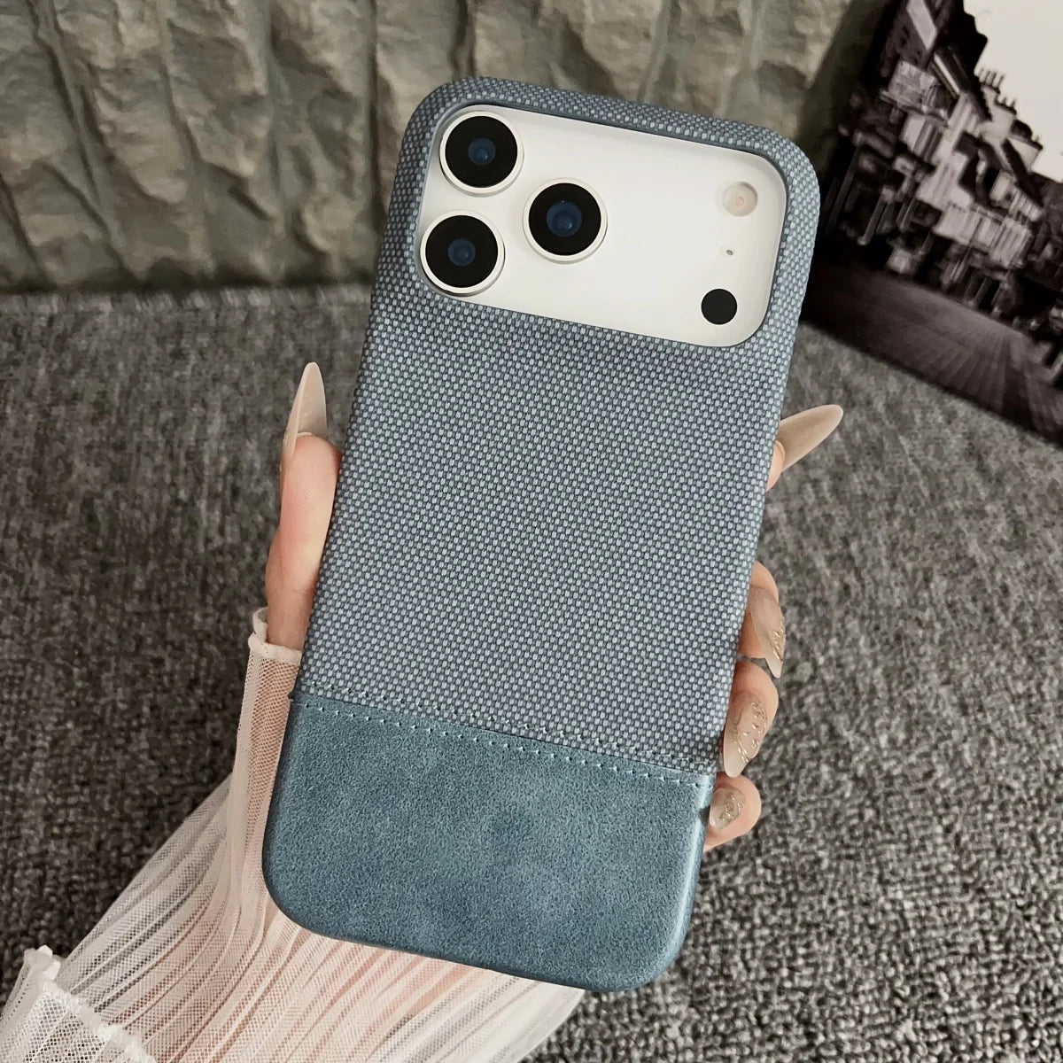 Business Splice Leather Nylon Fabric Case