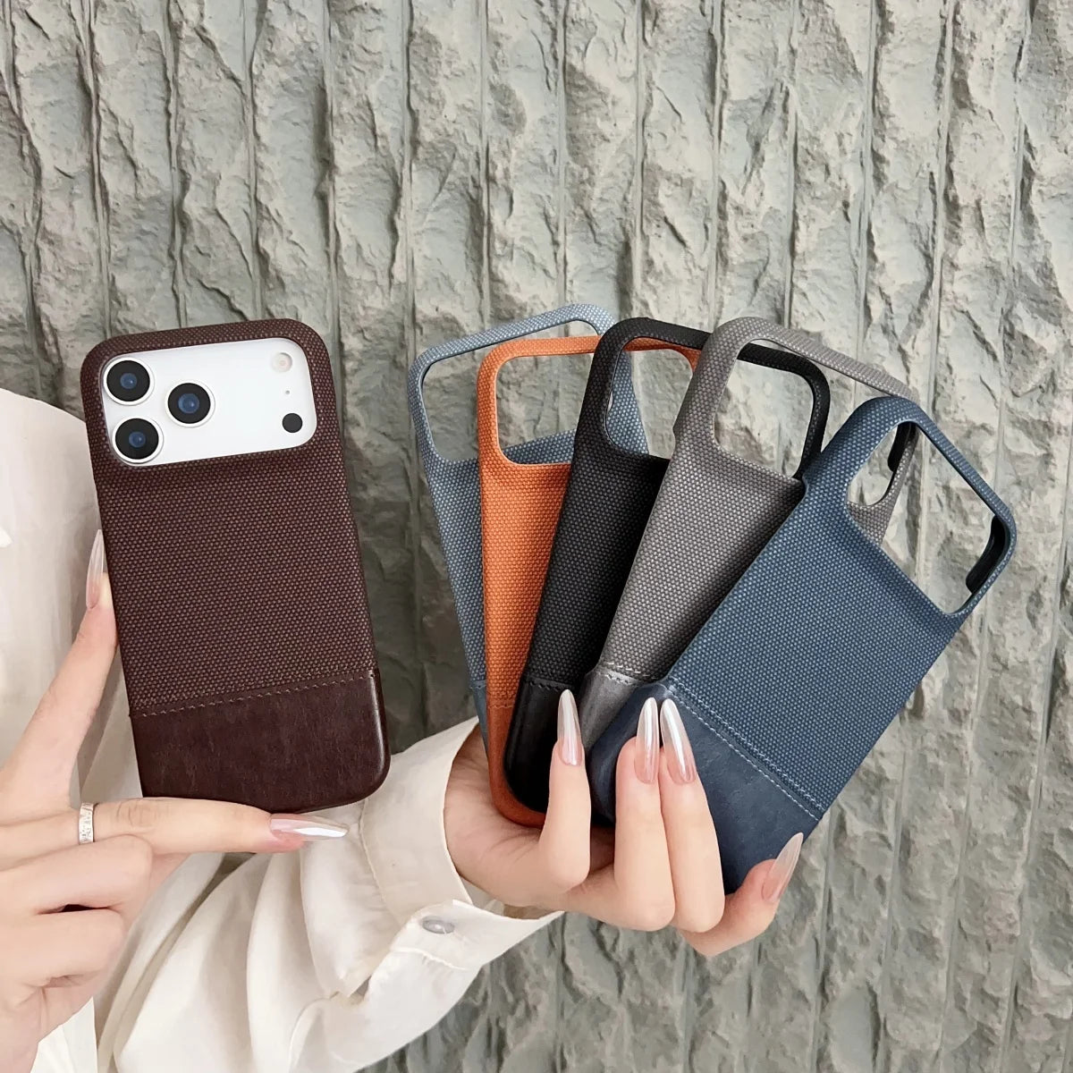Business Splice Leather Nylon Fabric Case