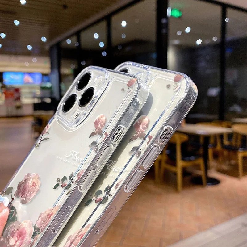 Transparent Rose Flower Shockproof Case