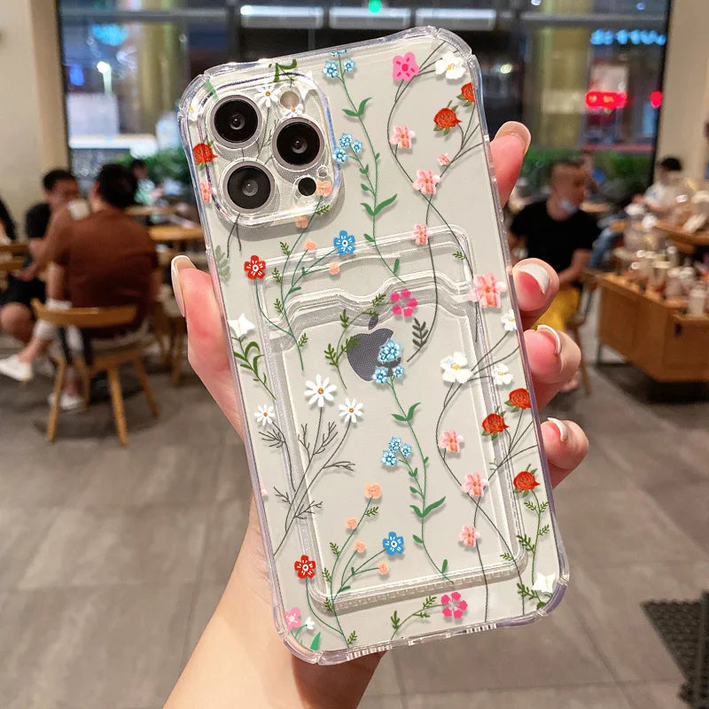 Aesthetic Floral Card Holder Case