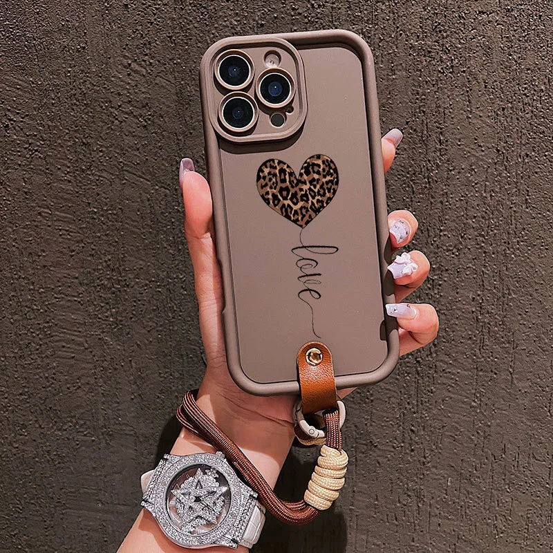 Leopard Love Heart Lanyard Case