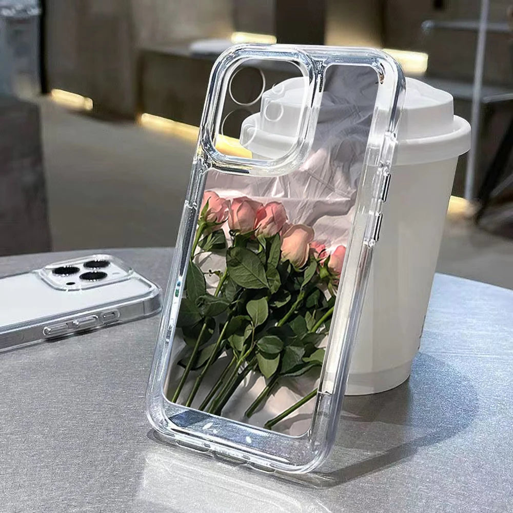Transparent Rose Flower Shockproof Case