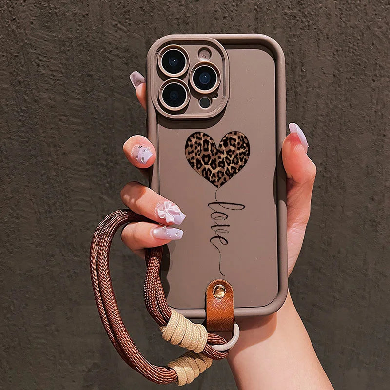 Leopard Love Heart Lanyard Case