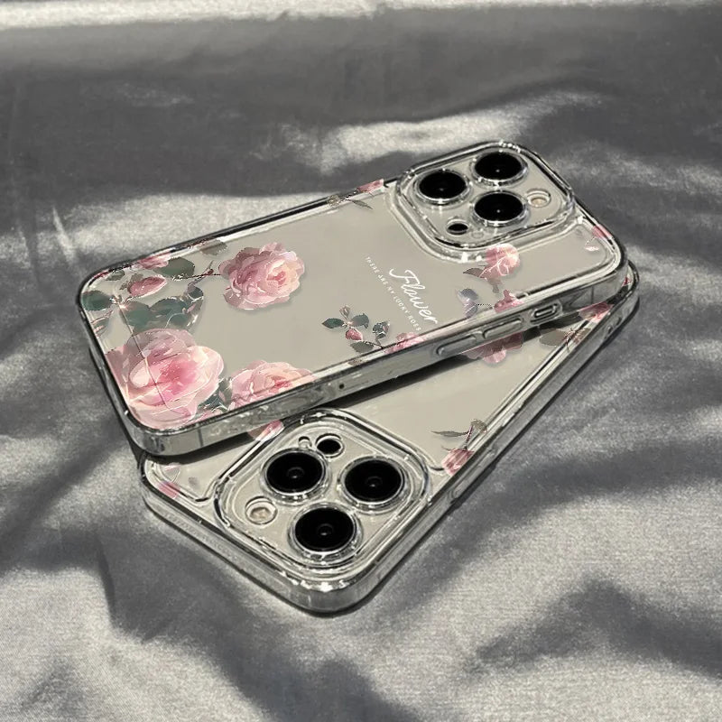 Transparent Rose Flower Shockproof Case