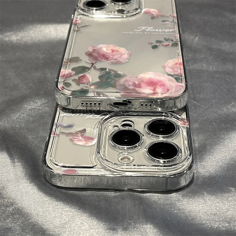 Transparent Rose Flower Shockproof Case