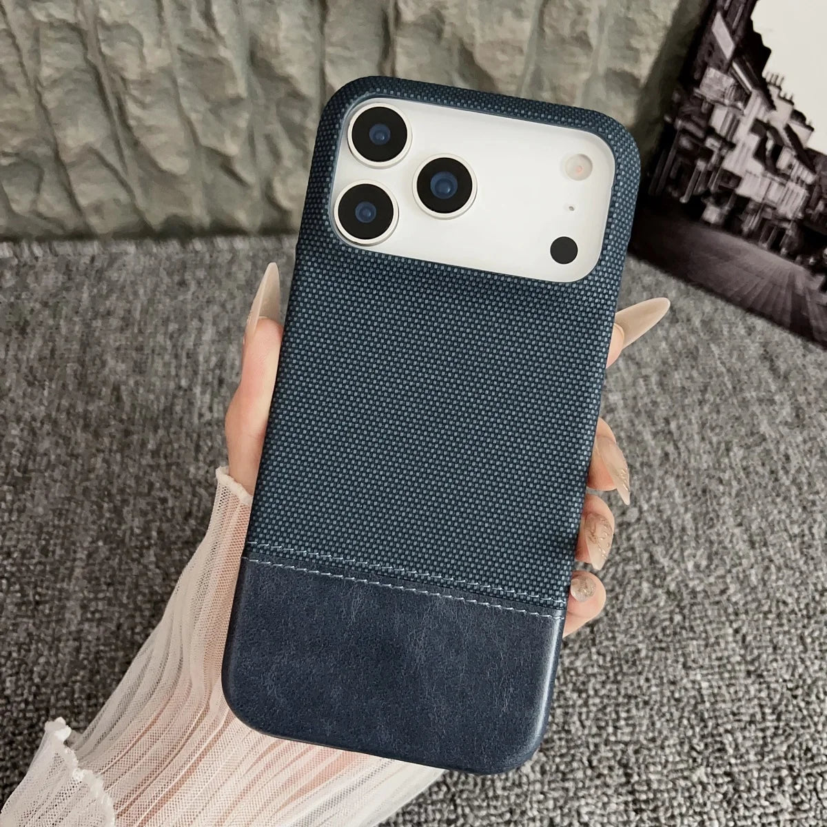 Business Splice Leather Nylon Fabric Case