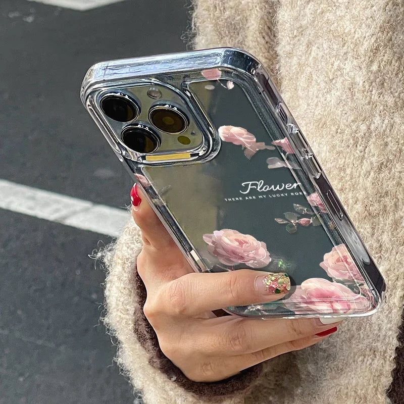 Transparent Rose Flower Shockproof Case