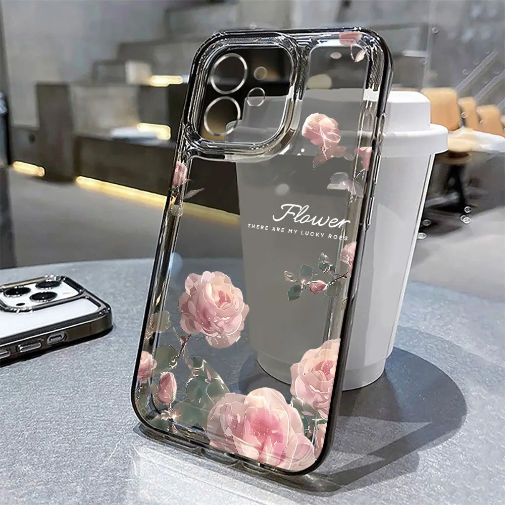 Transparent Rose Flower Shockproof Case