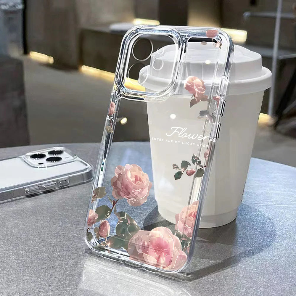 Transparent Rose Flower Shockproof Case