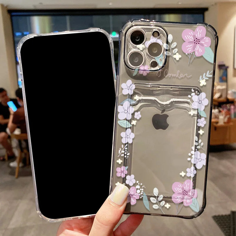 Aesthetic Floral Card Holder Case