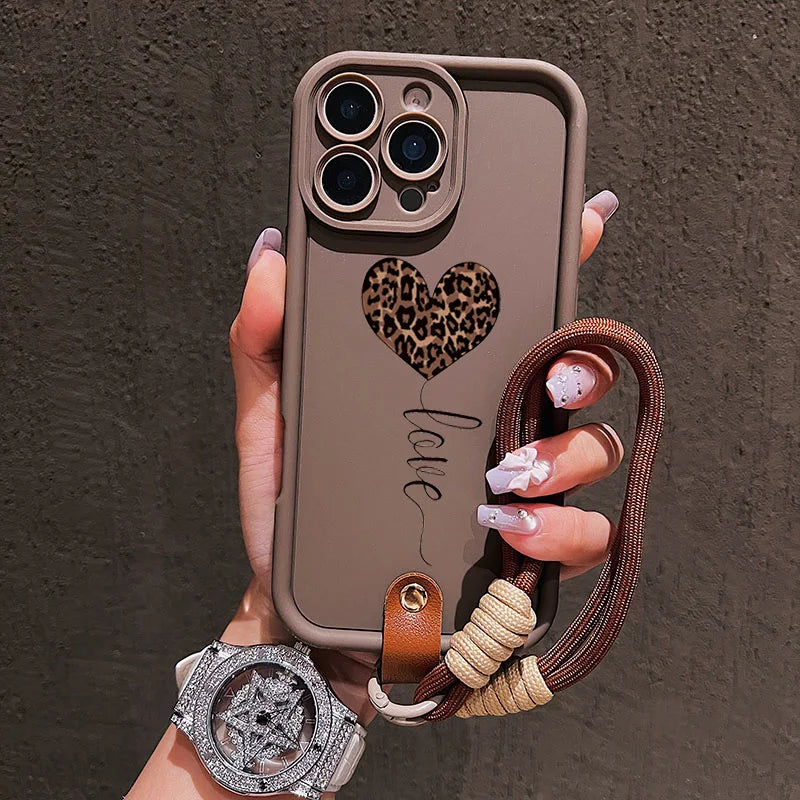 Leopard Love Heart Lanyard Case