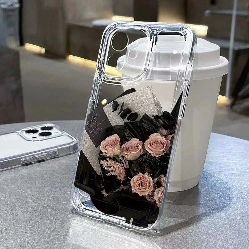 Transparent Rose Flower Shockproof Case