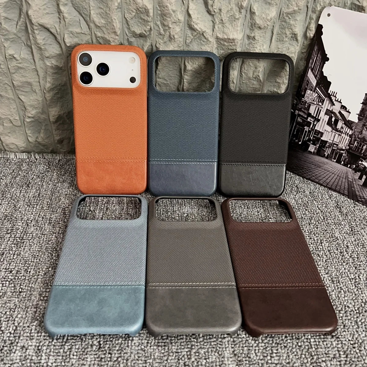 Business Splice Leather Nylon Fabric Case