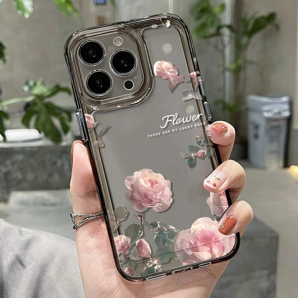 Transparent Rose Flower Shockproof Case