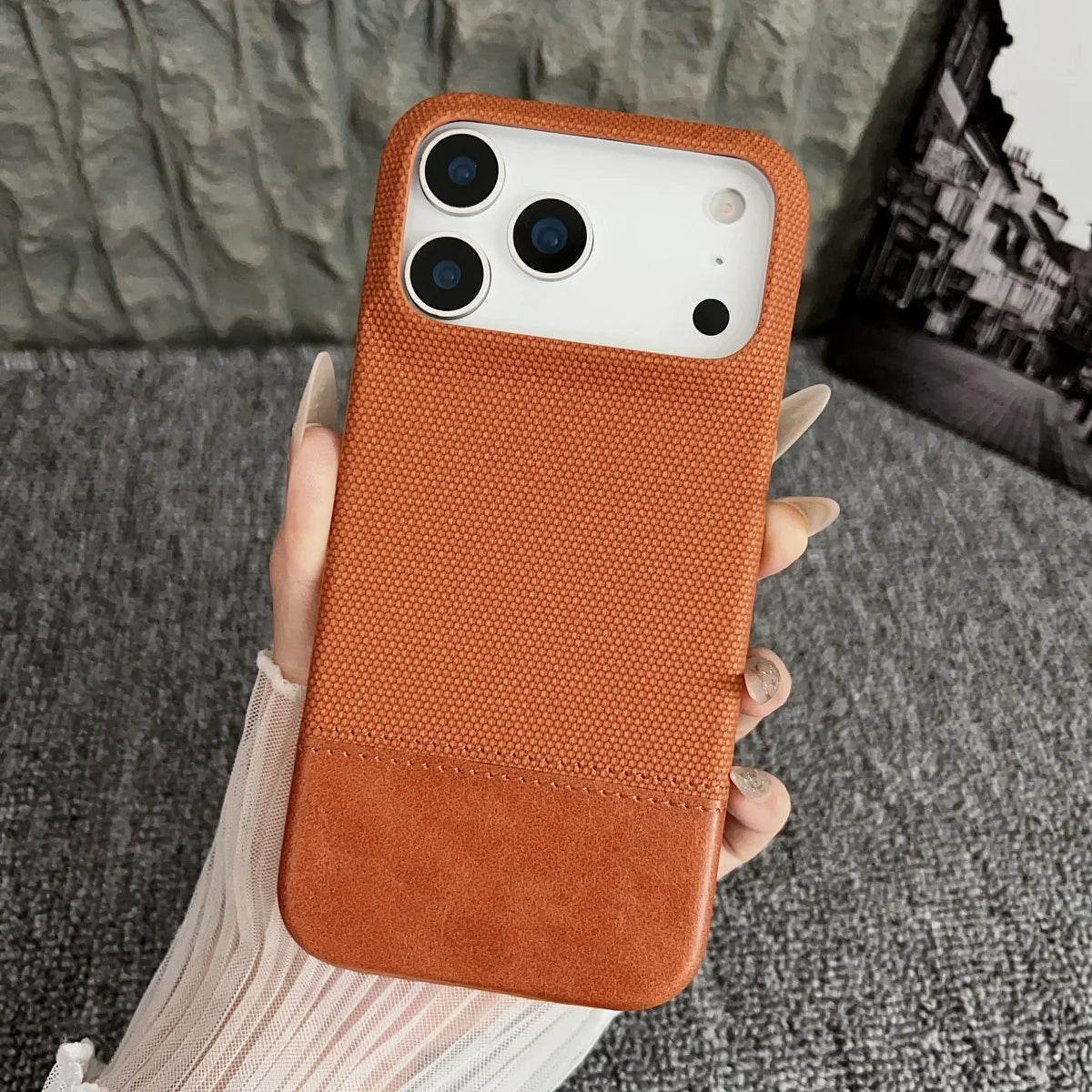 Business Splice Leather Nylon Fabric Case